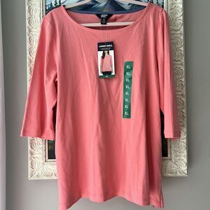 Lands' End Top Womens XL 3/4 Sleeve Boat Neck Pima Cotton Tee Casual‎ Everyday